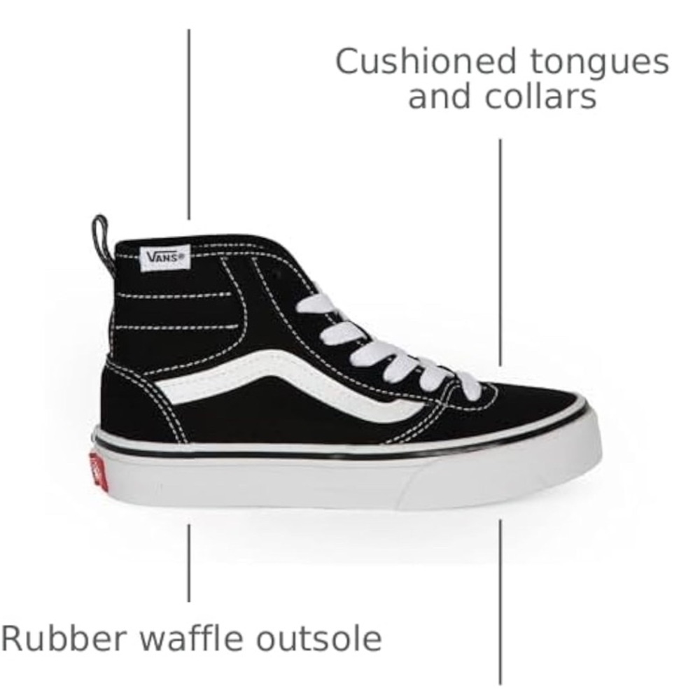 Unisex child Vans Classic Black and White High-Tops 5.5 - Picture 5 of 11
